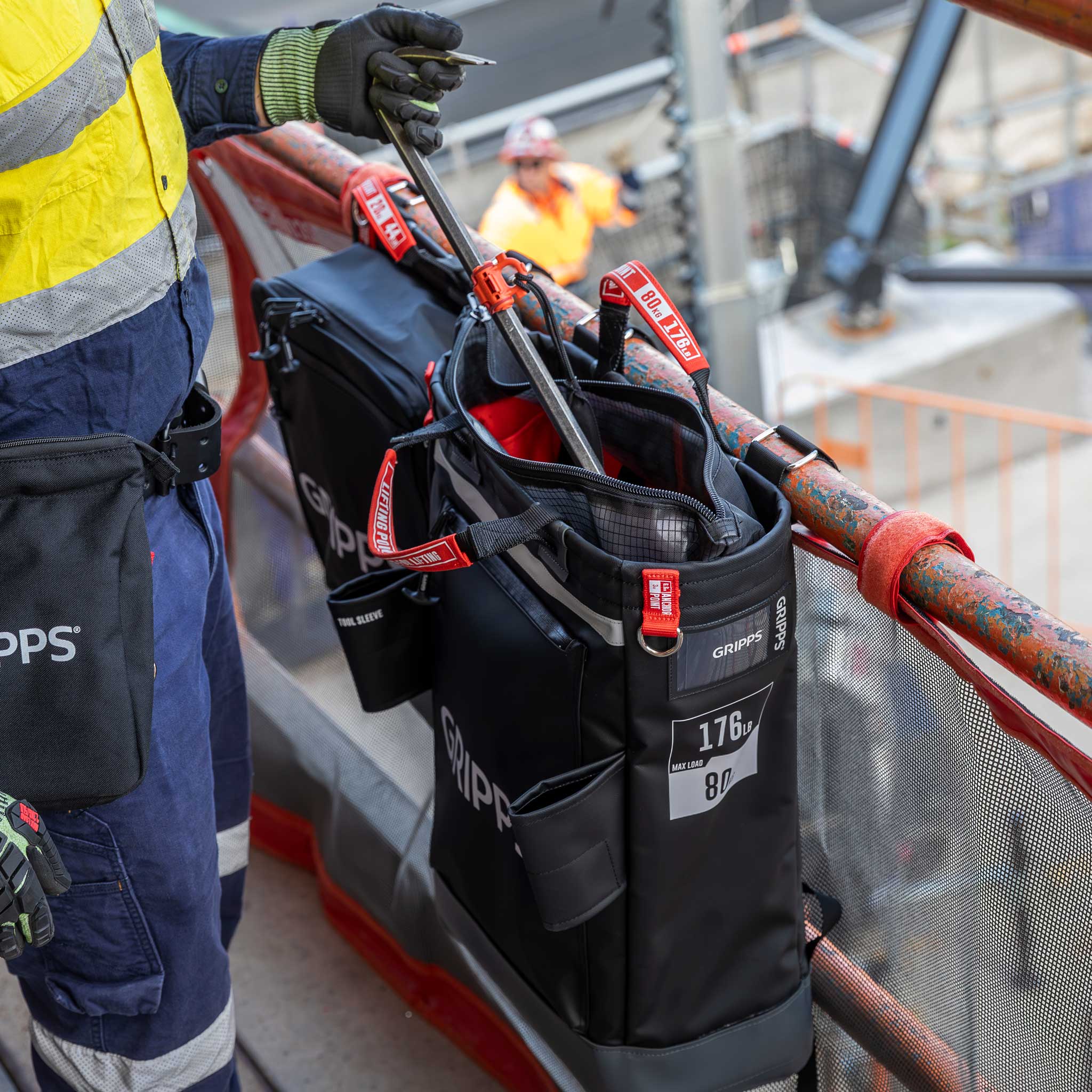 GrippTie Tool Connector Band on crowbar at work site